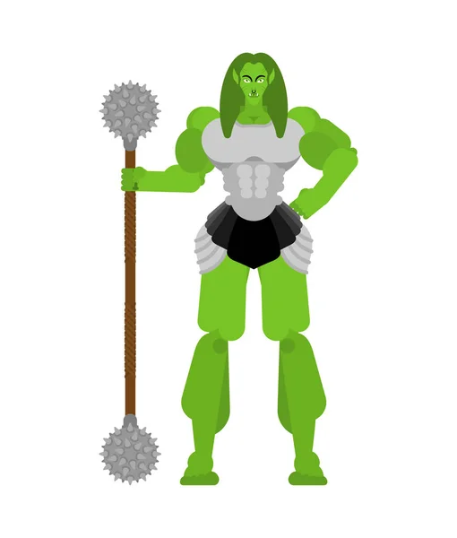 Ogro Guerrera Femenina Con Arma Mujer Duende Verde Fuerte Señora — Vector de stock
