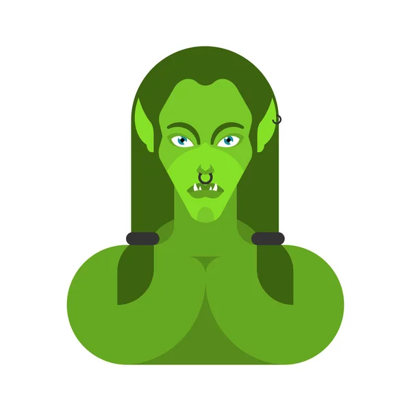 Ogre Visage Féminin Portrait Femme Gobelin Vert Berserk Dame Trol — Image vectorielle