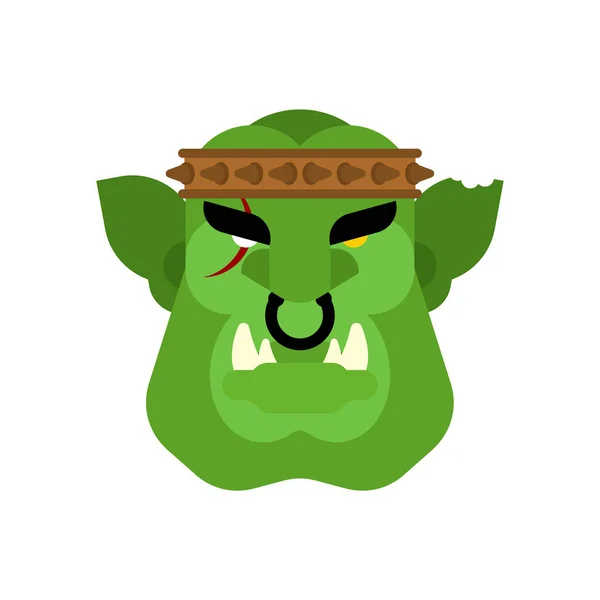 Guerrier Visage Ogre Isolé Tête Gobelin Vert Brutal Trol — Image vectorielle