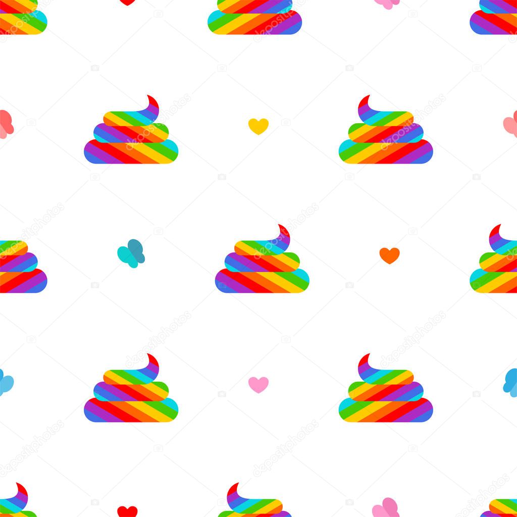 Shit unicorn pattern seamless. Rainbow multicolored turd background.