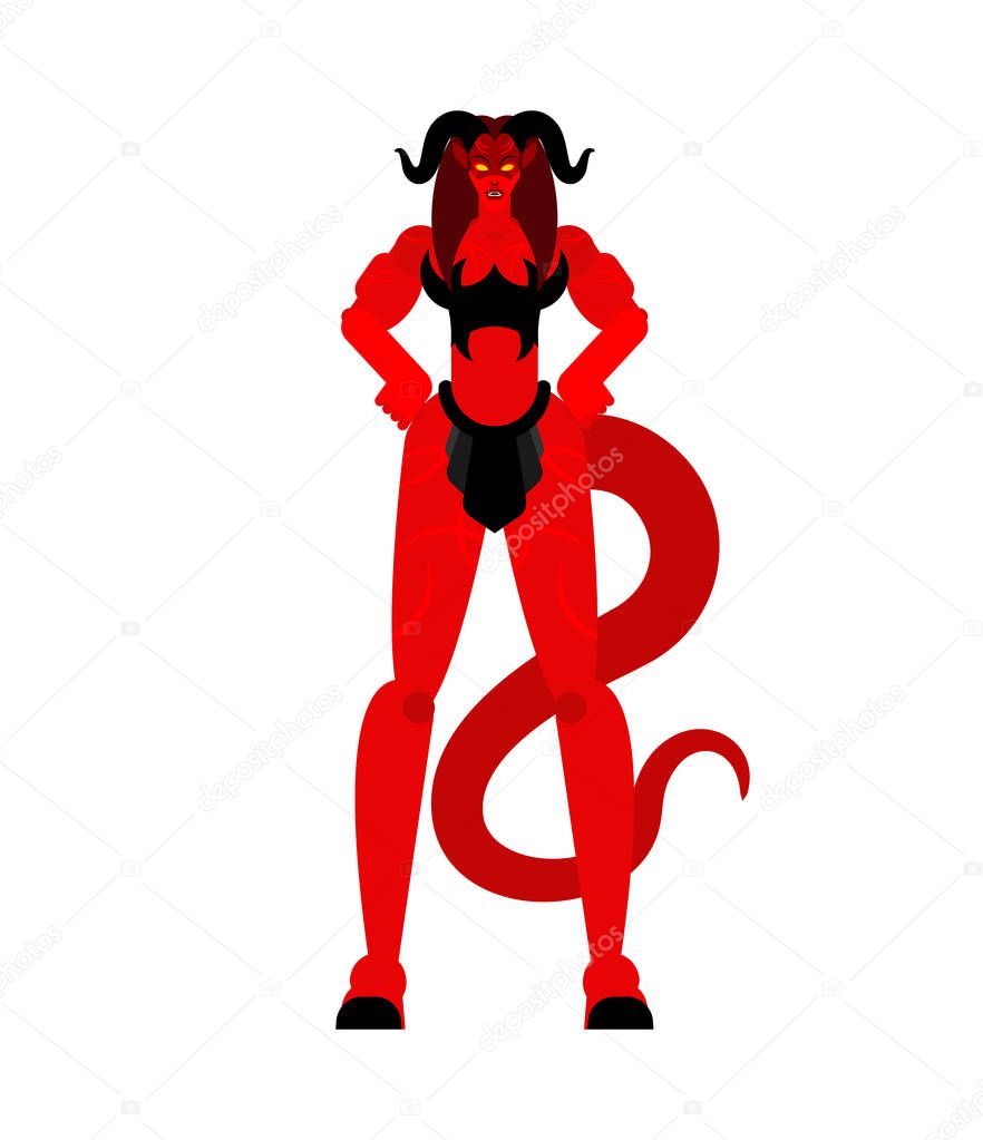 Woman demon Warrior. Strong Female devil. berserk Succubus red. lady satan. Hell warriors.  