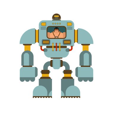 Dış İskelet mekanik teknoloji robotik iskelet. Demir takım elbise robot. Metalik giyim cyborg. Vektör çizim
