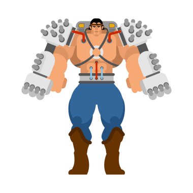 Dış İskelet mekanik teknoloji robotik iskelet. Demir takım elbise robot. Metalik giyim cyborg. Vektör çizim