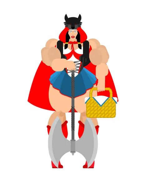 Erős Felnőtt Red Riding Hood Erős Női Harcos Piros Köpenyt — Stock Vector