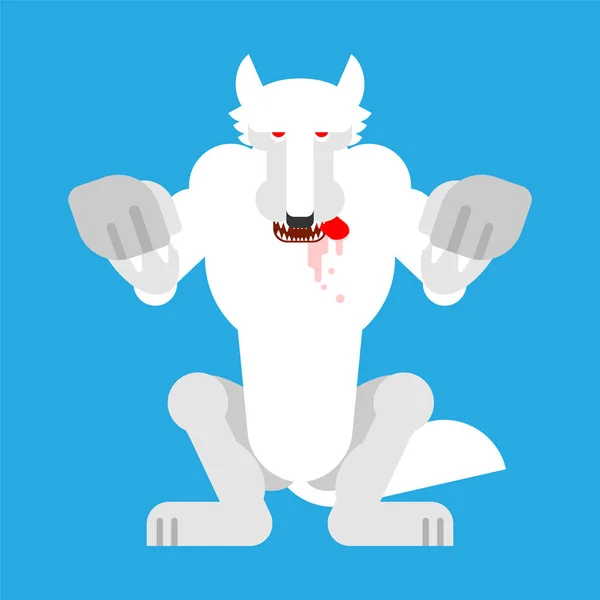 愤怒的白狼攻击隔绝 雪狼人捕食者野兽站在后腿上 野生动物媒介例证 — 图库矢量图片
