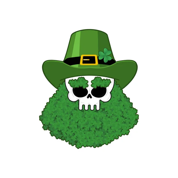 Skull Leprechaun Beard Shamrock Skeleton Head Holiday Ireland Patrick Day — Stock Vector