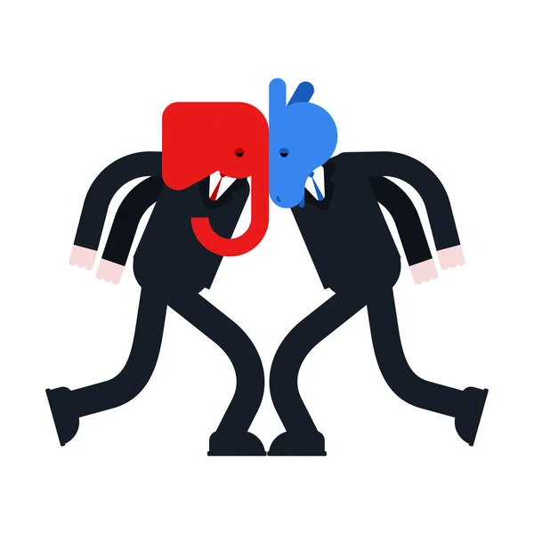 Éléphant Âne Contre Bataille Démocrate Républicaine Combat Patriotique Politique Combat — Image vectorielle