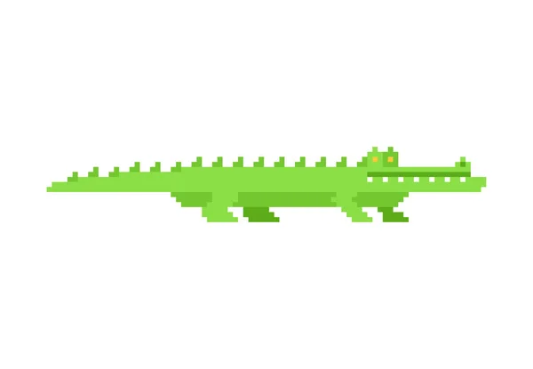 Krokodilpixelkunst Alligator Bit Reptil Grafiken Altes Spiel — Stockvektor