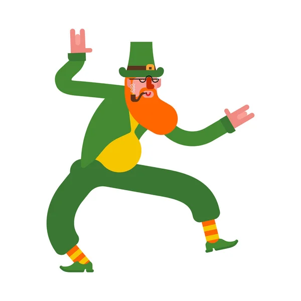 Танцующий Лепрекон Карлик Рыжей Бородой Дымящейся Трубкой День Святого Патрика — стоковый вектор