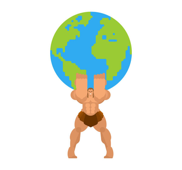 Atlas keeps earth. Atlant holds world on his shoulder
