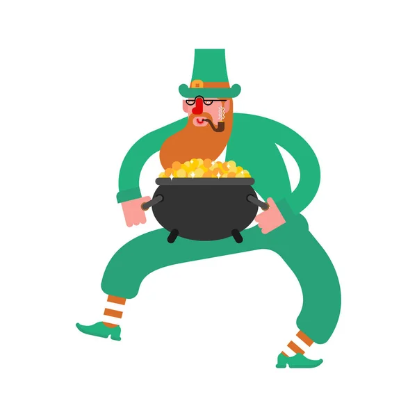 Dancing leprechaun. Dwarf with red beard and smoking pipe. St.Patrick 's Day. Holiday in Ireland