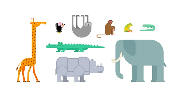Animals Set Beast Collection Cute Cartoon Animal Jungle Forest Wild — Stock Vector