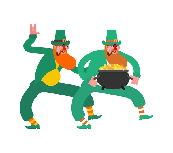 Lutin Dansant Nain Avec Barbe Rouge Pipe Fumante Saint Patrick — Image vectorielle