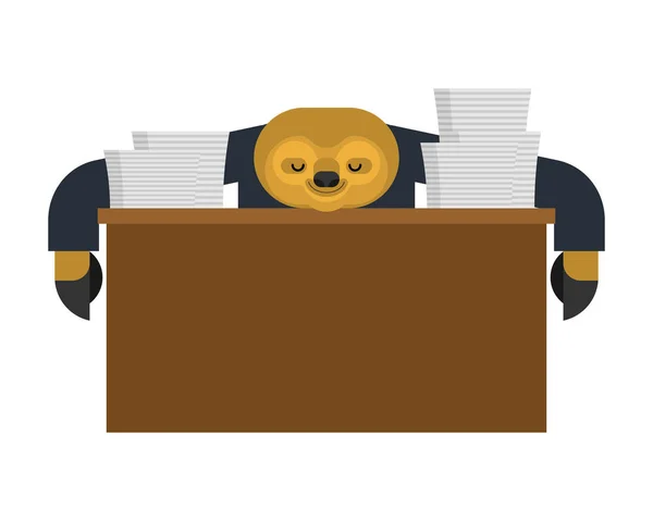 Sloth Dort Travail Paresseux Table Animal Homme Affaires Cartoon Illustration — Image vectorielle