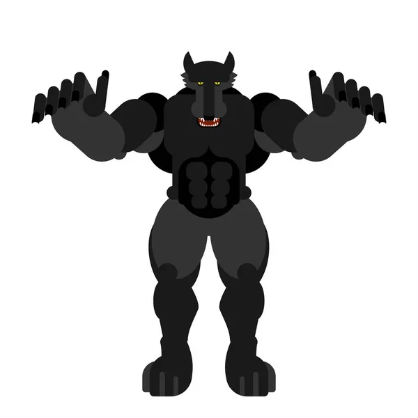 Hombre Lobo Aislado Hombre Lobo Negro Grande Monstruo Depredador Bestia — Archivo Imágenes Vectoriales