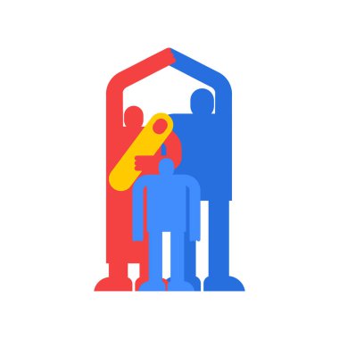 Aile ev simgesini sembolü. ev'ların evi. Baba, anne ve bebek ev işareti.