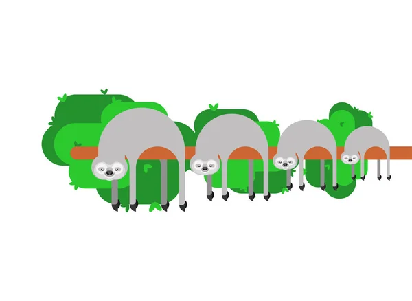 Famille Paresseuse Paresseux Animal Cartoon Illustration Vectorielle — Image vectorielle