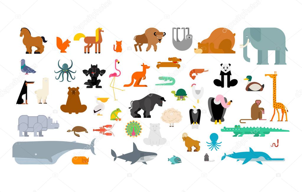 Animals set. Beast collection. cute cartoon animal.jungle and forest Wild nature.  