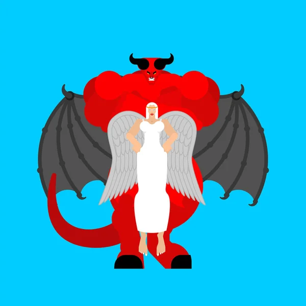 Angyal Démon Gyönyörű Arkangyal Erős Vörös Ördög — Stock Vector