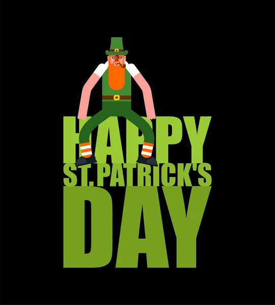 Happy Patricks Day Lettering Leprechaun Irish Holiday Dwarf Green — Stock Vector