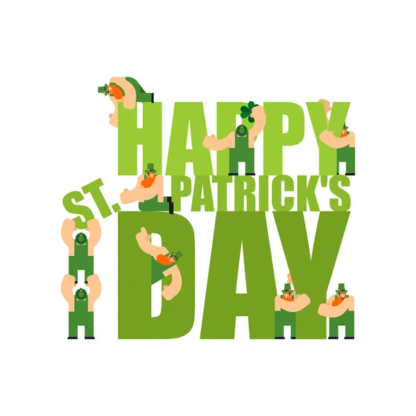 快乐的圣赞助日刻字和小妖精 爱尔兰假日 在绿色哈的矮人 — 图库矢量图片