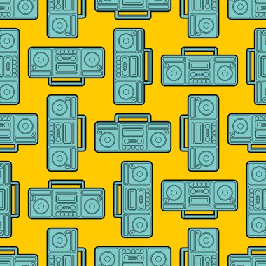 Boombox desen sorunsuz. Retro kaydedici süsleme. Kaset