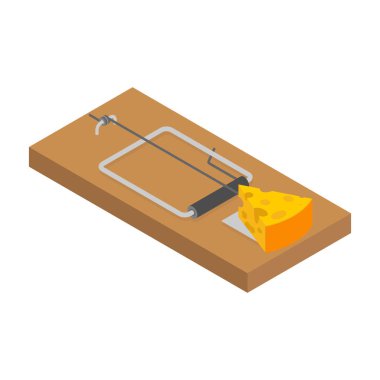 Mousetrap and cheese isolated. Mouse trap. Rodent snare. Vector  clipart