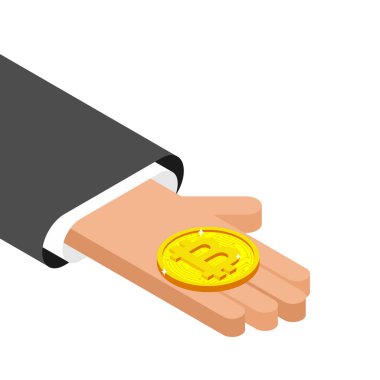 İzole Bitcoin tutan el. el avuç içi kadar Cryptocurrency