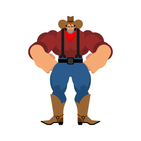 Cowboy erős. Vad Nyugat gunfighter erős. Nyugati Bodybuilde — Stock Vector