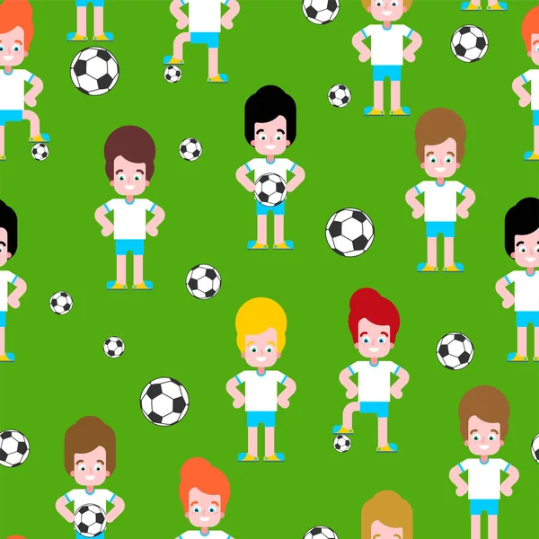 Kinderen voetbal patroon naadloos. Jongen voetbal speler set. team — Stockvector