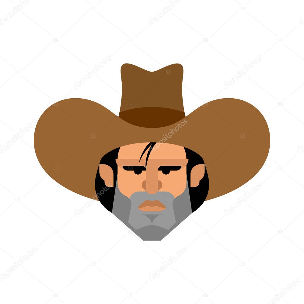 Cowboy face isolated. Wild west guy portrait. Western hea