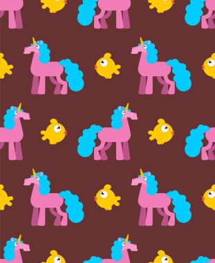 Unicorn ve altın balık deseni kesintisiz. Sihirli çocuk backgrou
