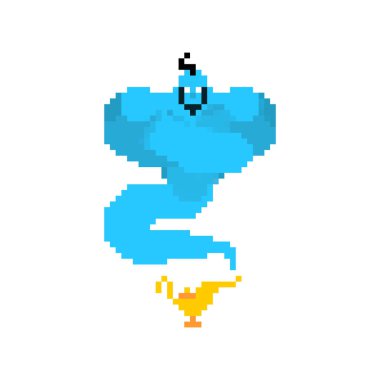 Genie piksel sanatı. Sihirli altın lamba 8 bit. Doğu masalı 8bit
