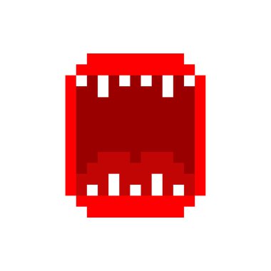 Diş piksel sanatı ile öfkeli açık ağız. 8bit