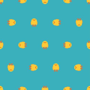 Chick pixel sanat deseni Dikişsiz. 8 bit küçük tavuk. 8bit Bac