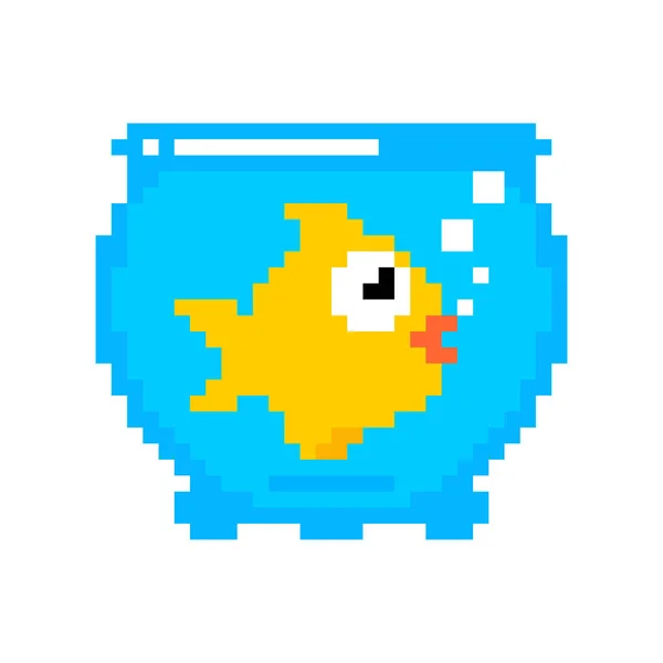 Pez dorado en el arte de píxeles de acuario aislado. Pescado de oro 8bit anim mar — Archivo Imágenes Vectoriales