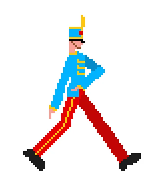 Soldat marchant pixel art. Gardien 8bit. garde enrôlé homme 8 — Image vectorielle