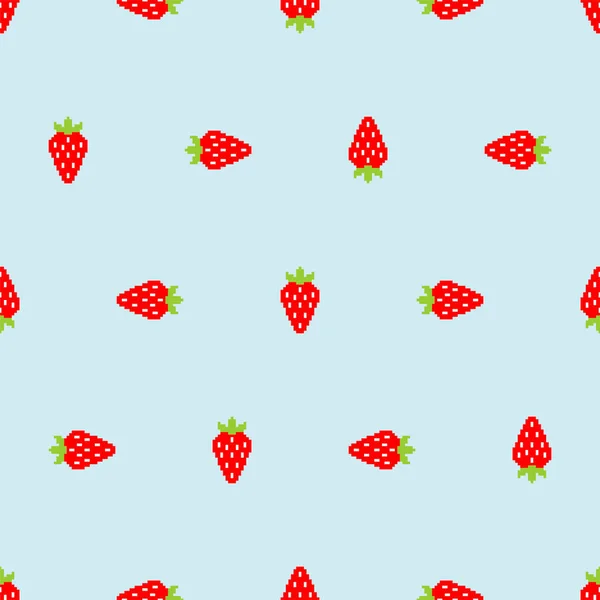 Aardbei pixel art patroon naadloos. Berry achtergrond 8bit. Su — Stockvector