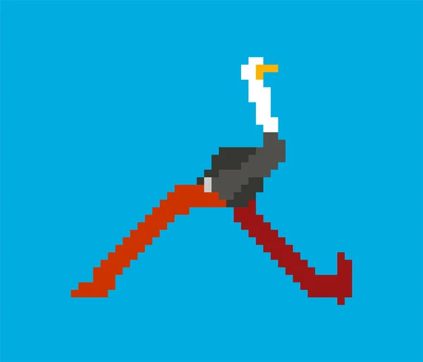 Pixel di struzzo art. Uccello grande correre 8 bit. illustrazione vettoriale 8bit — Vettoriale Stock