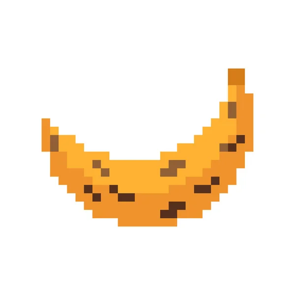 Arte de píxeles de plátano podrido. Fruta estropeada de 8 bits. Amarillo viejo tropical — Archivo Imágenes Vectoriales