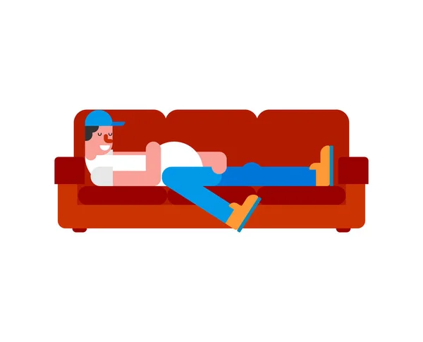 Праздник на диване. Ленивый парень лежит на диване. — стоковый вектор