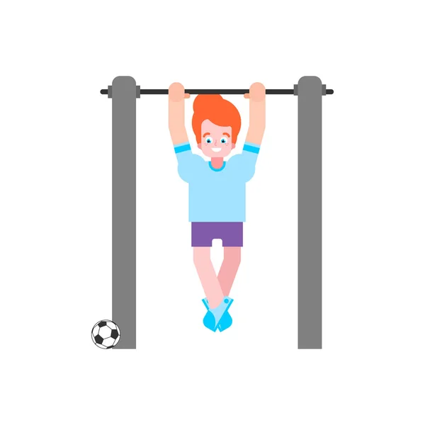 Boy on horizontal bar. Pull up kid street workout. Child fitness — Stock Illustration Boy on horizontal bar. Pull up kid street workout. Child fitness Stock Vector