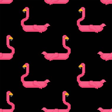Şişme Pembe flamingo piksel sanat deseni sorunsuz. Sihirli kuş 