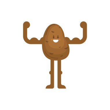 Güçlü patates. Güçlü sebze. Sağlıklı yiyecekler. Vektör karikatür 
