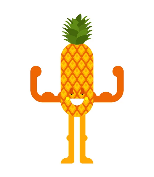 Strong Pineapple. Powerful fruit. Healthy food. Vector cartoon i — Stock Vector