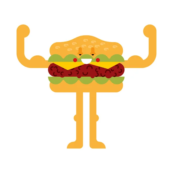 Strong Hamburger. Powerful Burger. Healthy Fast food. Vector car — Stock Vector