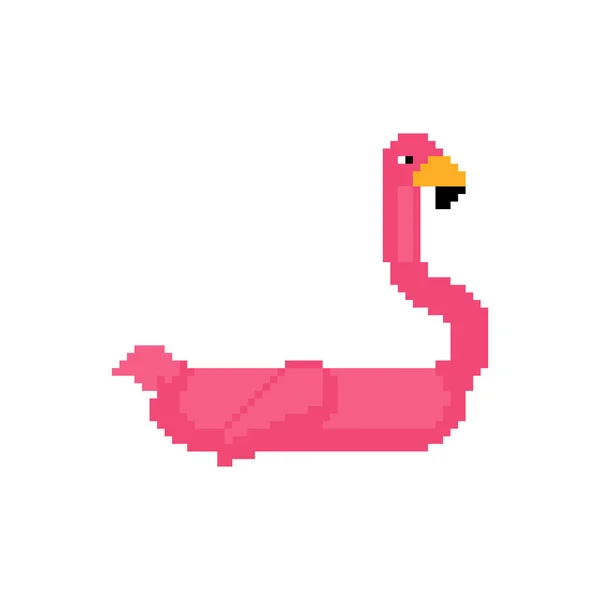 Надувной розовый фламинго пиксель искусства. Волшебная птичья игрушка для плавания — стоковый вектор