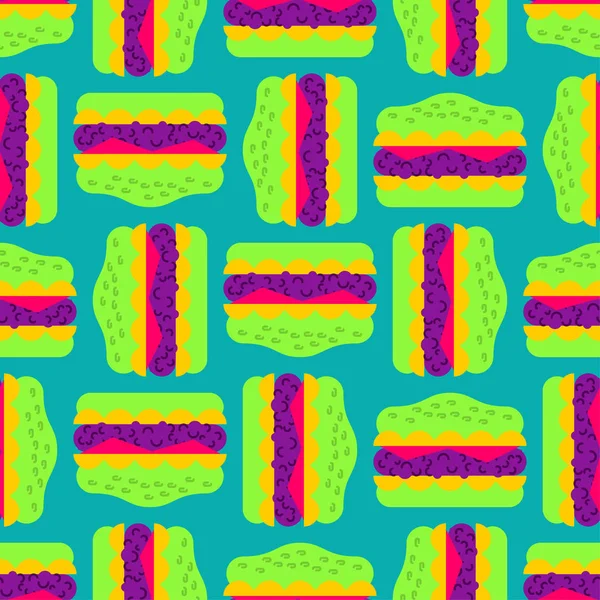 Patrón de hamburguesa sin costura. Fondo de hamburguesa. ornamen comida rápida — Vector de stock