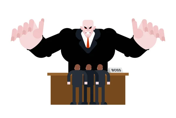 Angry boss at table. business manager anger man. Businessman tab — Stock Vector