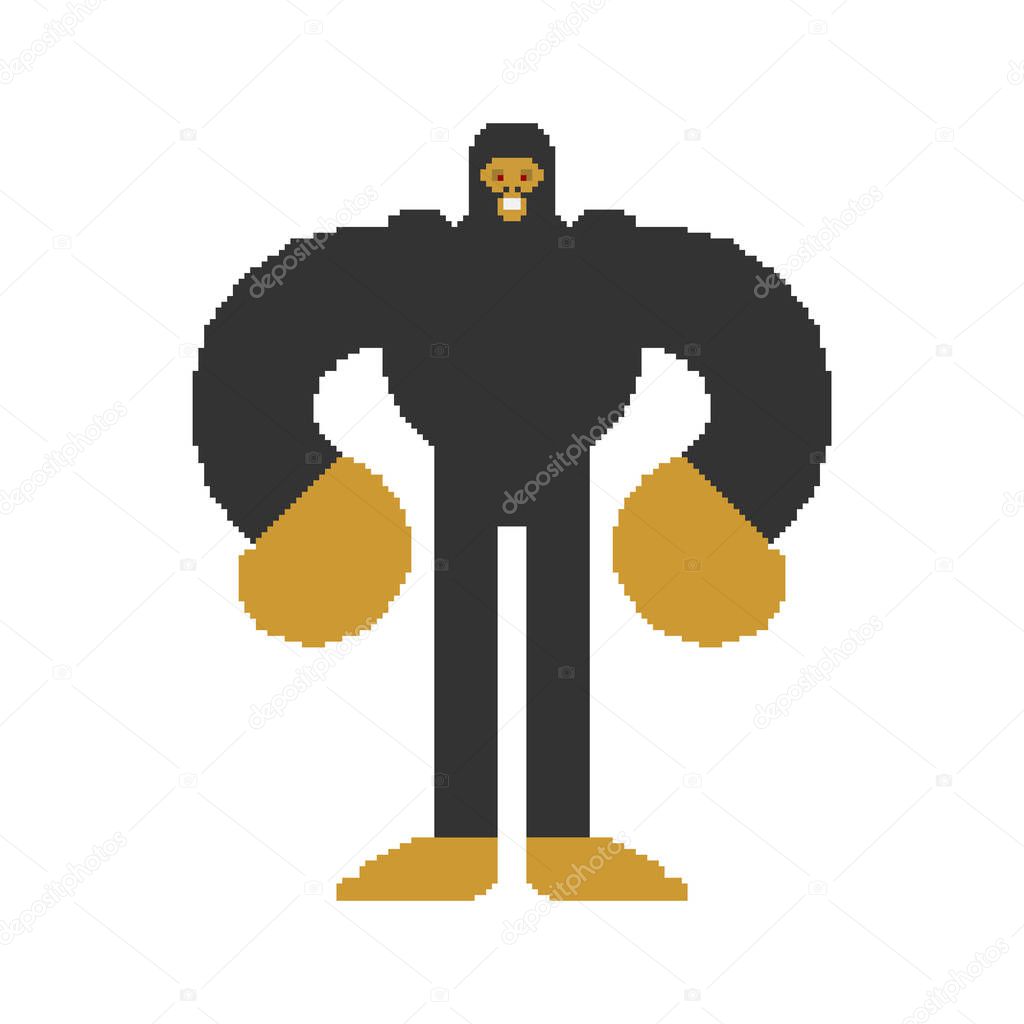Yeti pixel art. Bigfoot pixelated. abominable snowman Old game graphics. 8 bit Big foot
